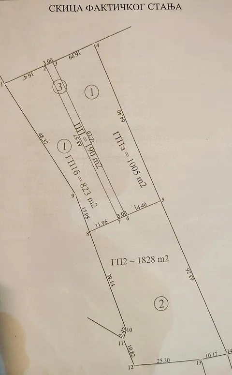 Skica parcele sa površinama delova placa