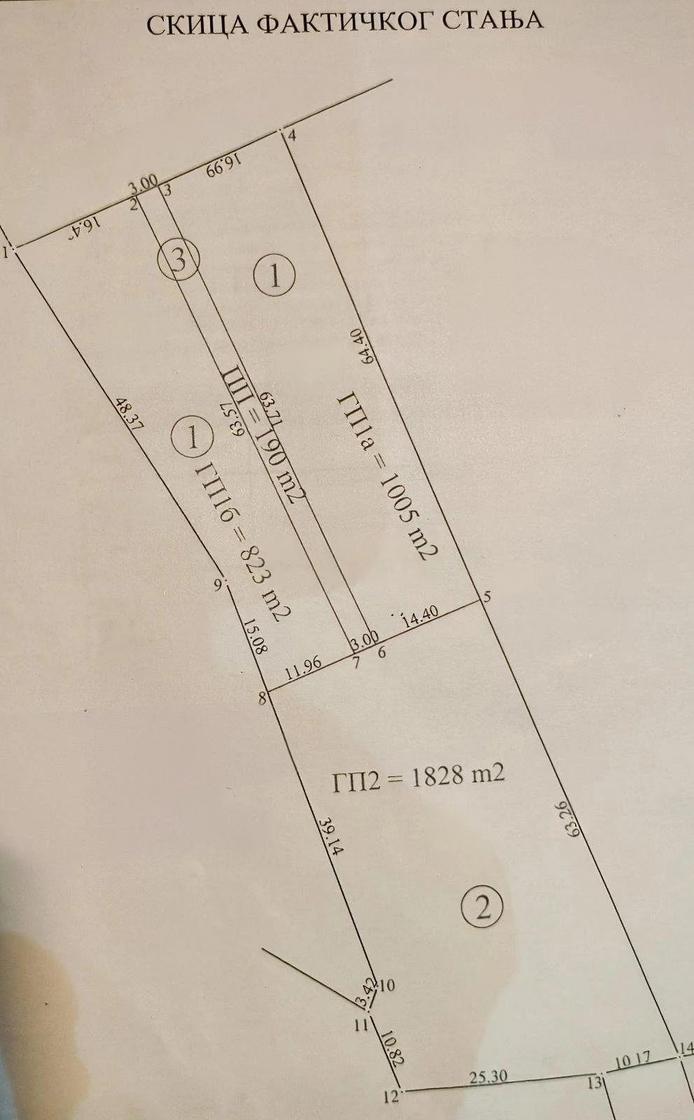 Skica parcele sa površinama delova placa — Ledine, Novobeogradskih graditelja — plac, 40 ari
