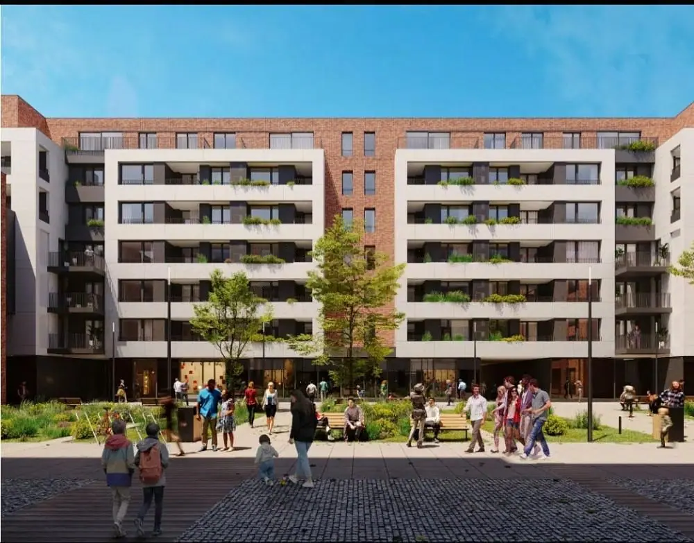 Vizualizacija unutrašnjeg dvorišta kompleksa Lux 51 — Bežanijska kosa, Smolućska — poslovni prostor u sivoj fazi, kompleks Lux 51, 154 m²